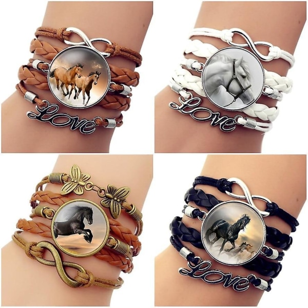 Hot Fashion- Läder Infinity Horse, Wrap Armband G