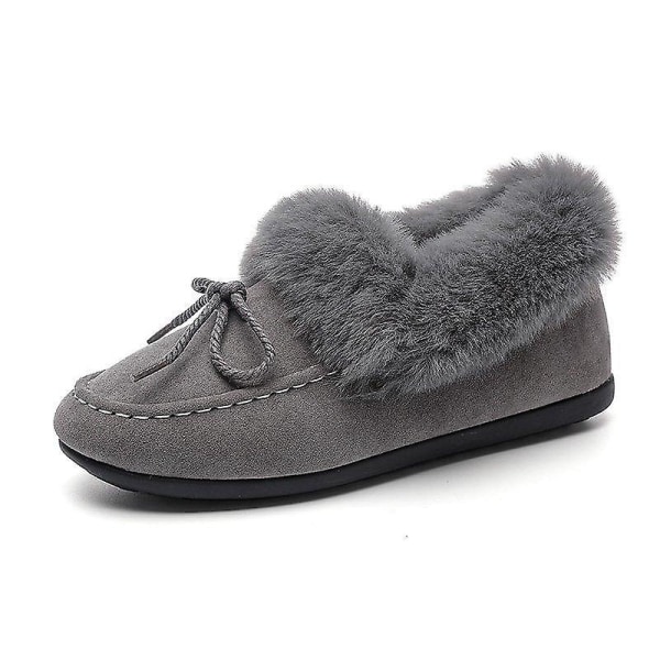 Höstvinter- Casual Fur Bowknot, Fluffy Furry, Slip-on Sneakers Set-a Gray 4.5