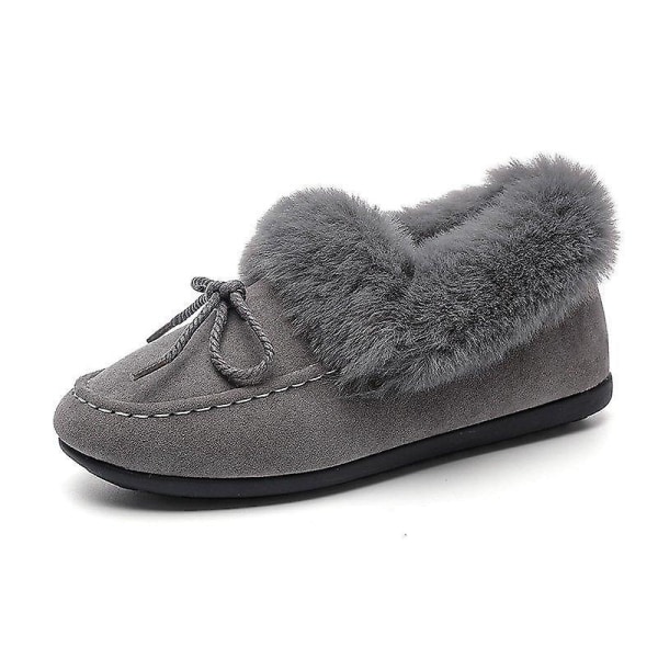 Höstvinter- Casual Fur Bowknot, Fluffy Furry, Slip-on Sneakers Set-a Gray 7