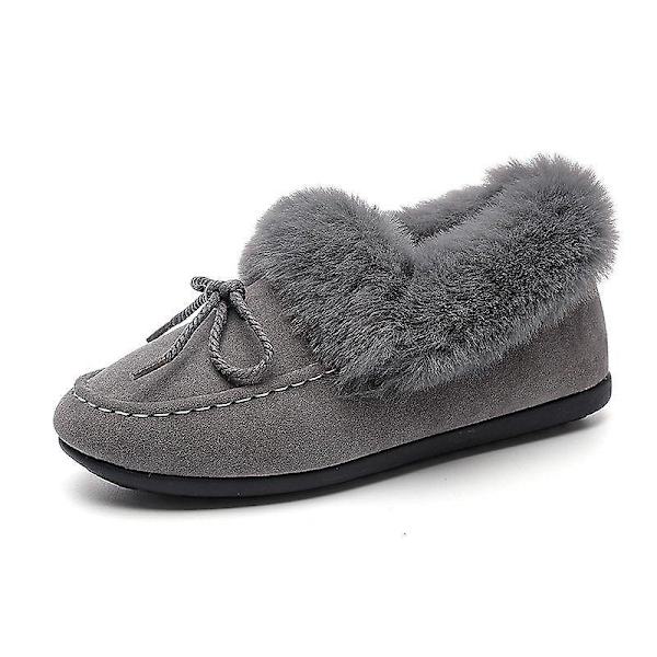 Höstvinter- Casual Fur Bowknot, Fluffy Furry, Slip-on Sneakers Set-a Gray 8.5