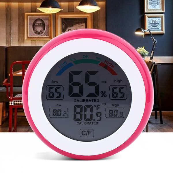 Ny Rund Touchskärm Digital Termometer och Hygrometer Hem Inomhus Hygrometer (Röd)
