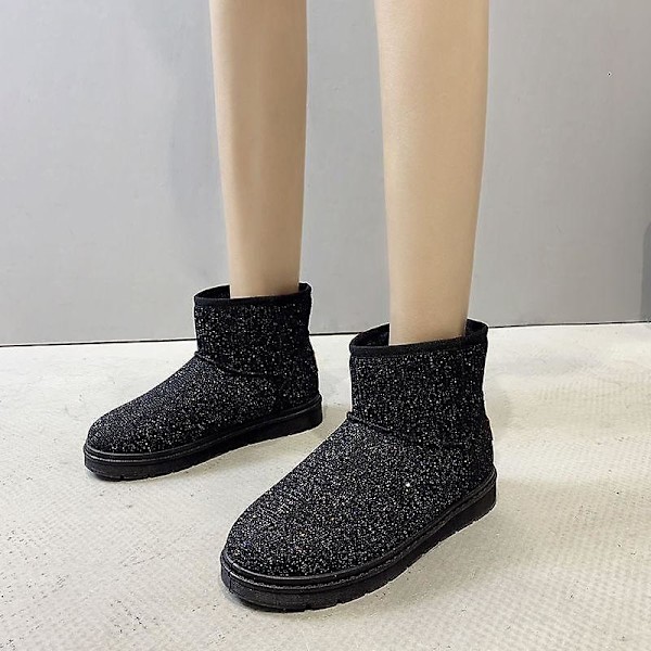 Vintervarma, paljetter Mode rund tå bekväma snöstövlar 7 / Ankle Black B-9