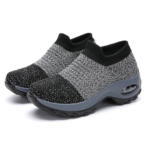 Fjäder- Flat Slip-on Plattform, Mesh Sock Sneakers, Skor ( Set 1) Gray 37