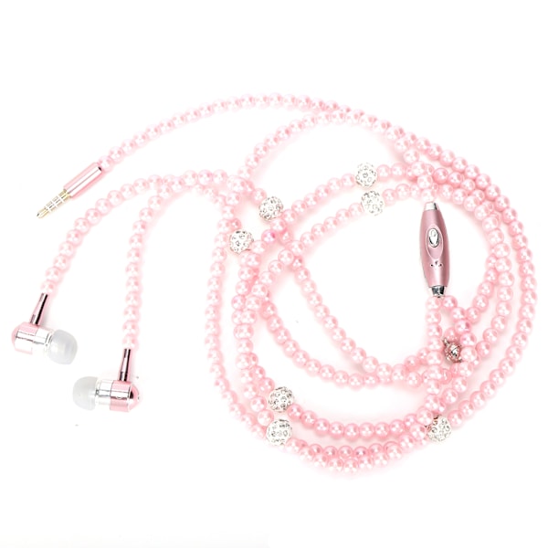 Hörlurar av öronproppstyp med simulerat pärlcollier, mikrofon, stereohörlurar, rosa
