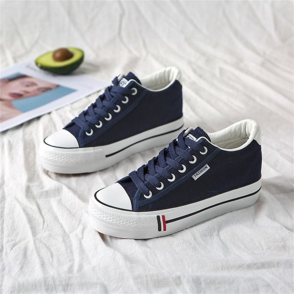 Kvinnor dolda häl plattform kil andas sneakers Deep Blue 40