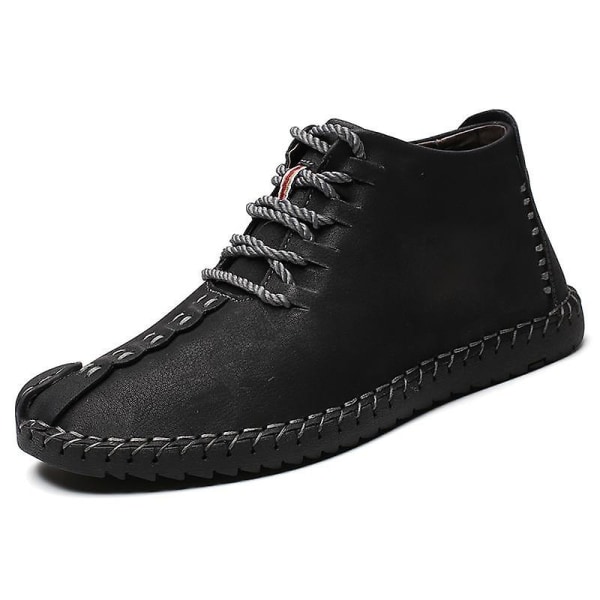 Läder- Casual Zipper Öppning Medium, Loafers Sneakers 10.5 / Black lace-up