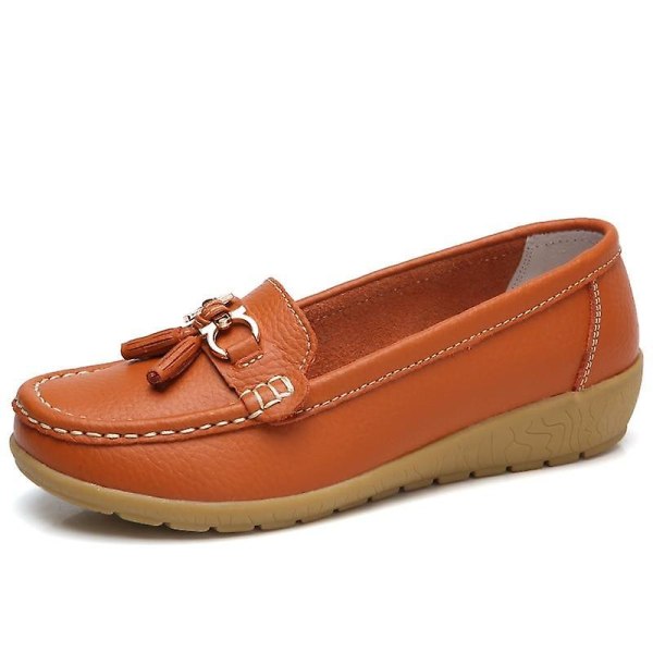 Summer Loafers, Äkta Läder Mjukt Äkta Läder Dam Platta Skor Set-1 Orange 8