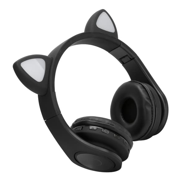LED Brusreducerande Headset Kattöron Bluetooth 5.0 Headset med Mikrofon för Unga Människor Svart