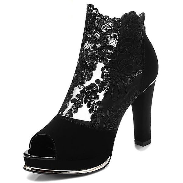 Sommar Mesh Peep Toe sandaler Black 40