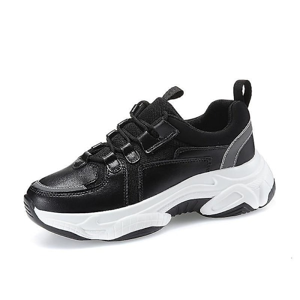 Läder Andas Bekväm Sneaker Black white 37