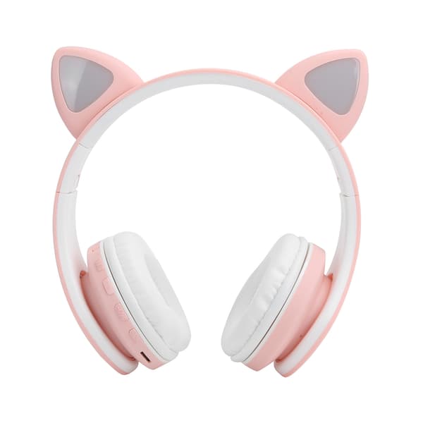 LED Brusreducerande Headset Kattöron Bluetooth 5.0 Headset med Mikrofon för Unga Människor Rosa