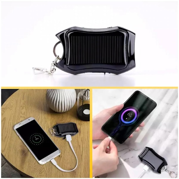 Solar Portabel Laddare Nyckelring Mini Powerbank LED Ficklampa Utomhus USB Batteripack Nödladdare för Telefon