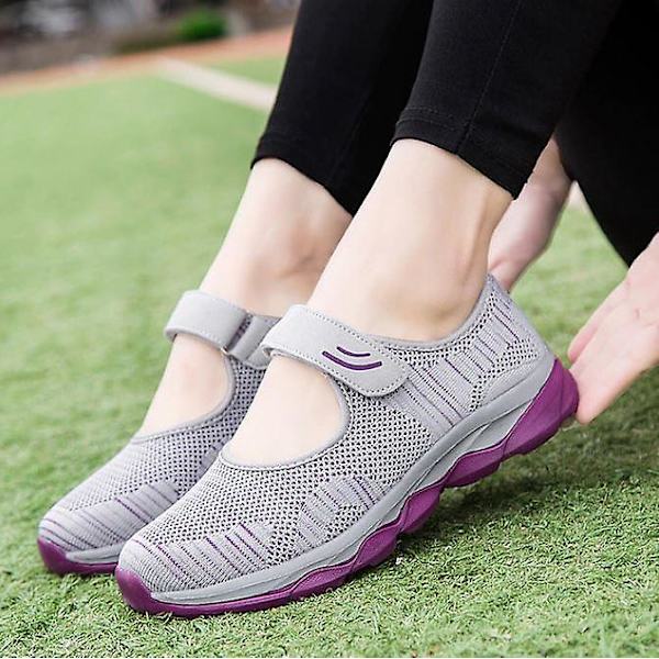 Andningsbara Mesh Tenis Casual Sneakers, Damskor Båtskor Gray 37