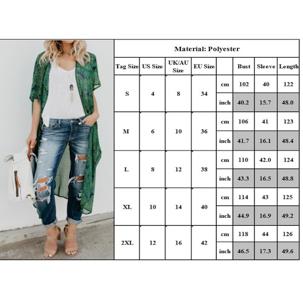 Kvinnor Blommig Kimono Cardigan Lång Maxi Öppen Front Blus Topp M