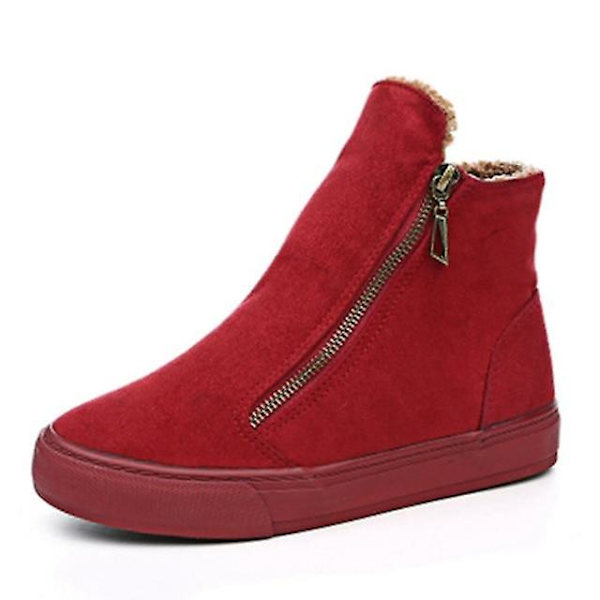 Vinter Kvinnor Varm Plysch Dragkedja Snow Boots Red 7