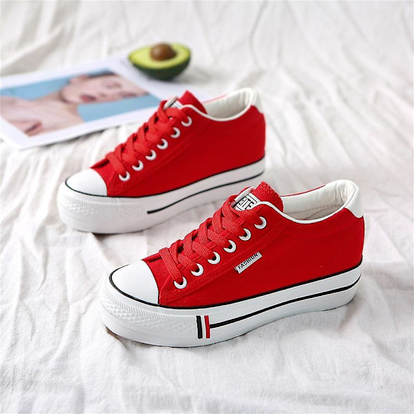 Kvinnor dolda häl plattform kil andas sneakers Red 35