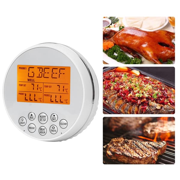 LCD Digital Display BBQ Grill Kötttermometer Kök Matlagningstermometer med Två Prober