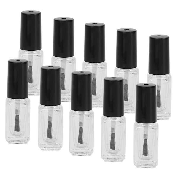 10 st 5 ml Tomma Nagellacksflaskor i Glas Tillbehör med Borstlock Tratt Blandningskulor