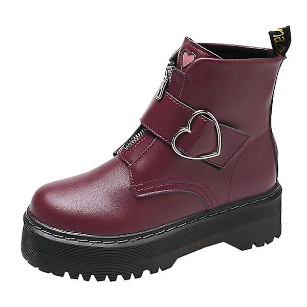 Vinter Dam Klackar Snö Platåskor Chunky Läder Platt Ankelboots Winered 7.5