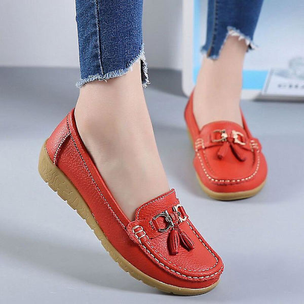 Sommarloafers, Äkta Läder Mjuka Äkta Läder Dam Flats Skor Set-2 Golden 6