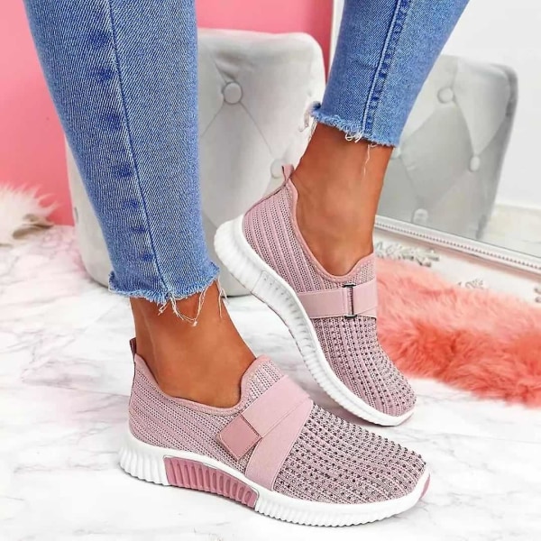 Kvinnor Crystal Mesh Sneakers, platta skor pink 35