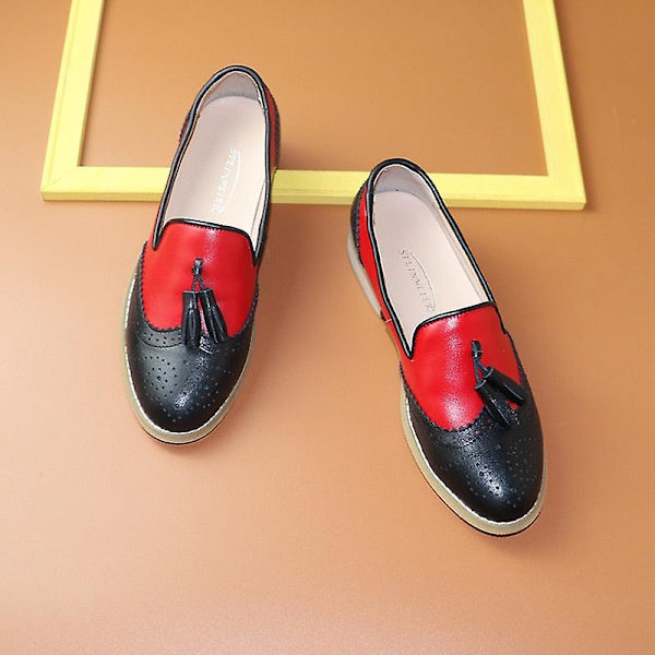 Women's Flats Oxfords Sneakers i äkta läder - Blå Röd 6.5