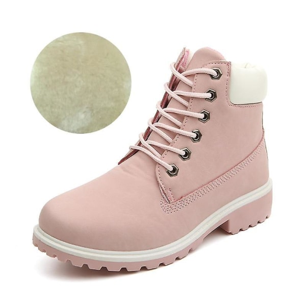 Varma plysch kvinnor fyrkantiga klackar Vinter sammet Rosa Snow Boots 5 / Velvet Pink