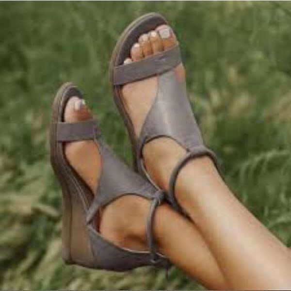 Romersk stil - mångsidiga sandaler med förhöjd, kil, öppen tå Black 37