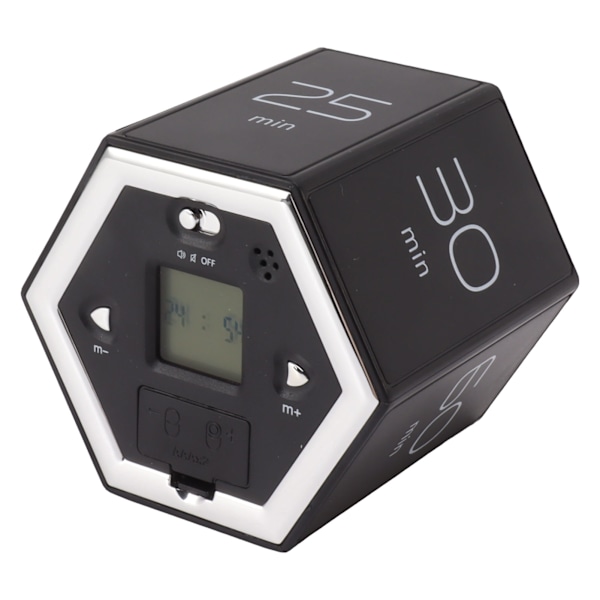 Hex Flip Timer med Tyst Alarmfunktion Magnetisk Tidshanterings Kub Timer med LCD-Skärm för Matlagning Studier Arbete Svart
