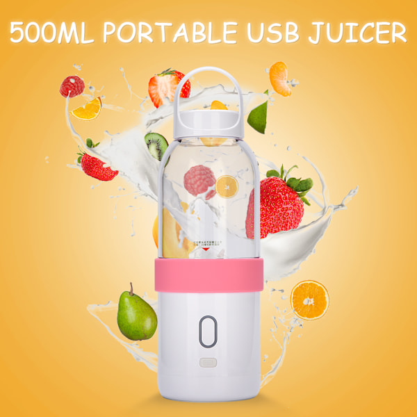 500ml Portabel USB Uppladdningsbar Frukt- och Grönsaksjuiceflaska Mixer Rosa