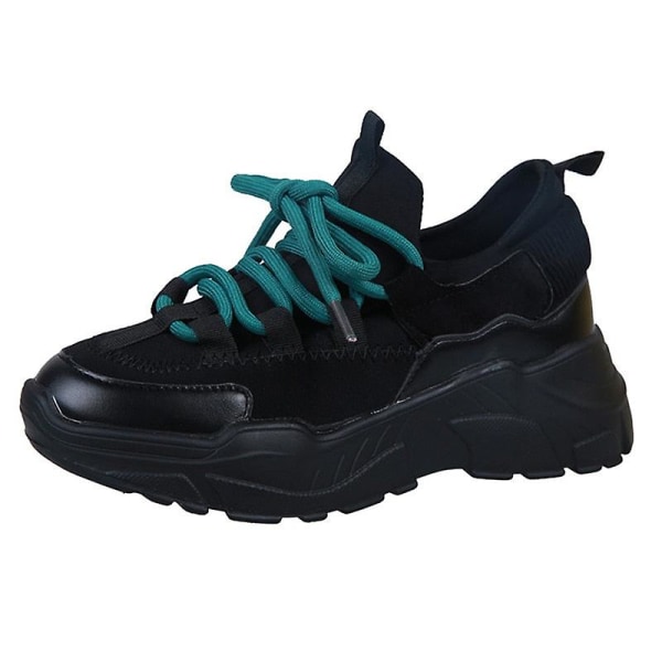 Herr Chunky Wedge Parstil Snörning Mesh Flock Sneakers Black B 9.5