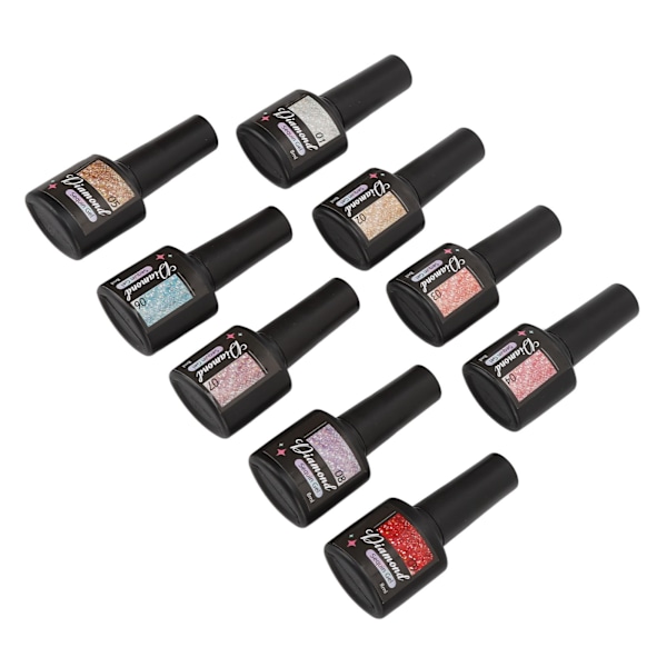 9 st Glitter Gel Nagellack Set 8ml Flerfärgade Diamantnaglar för DIY Konstdesign