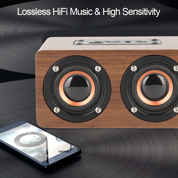 Trådlös Bluetooth-högtalare med subwoofer, FM-radio, HiFi-musikklocka, väckarklocka, stereo-subwoofer - Brun trä