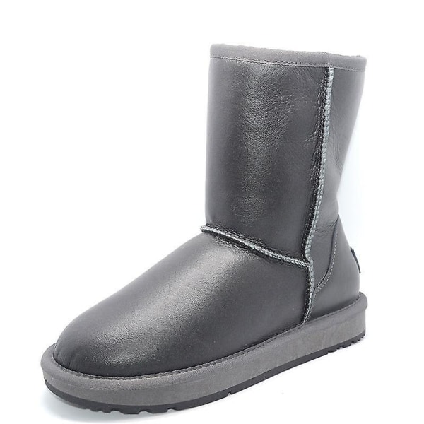 Fårskinn Läder Ull Päls Fodrade Dam Mid-calf Vinterstövlar Metal Grey 7 /