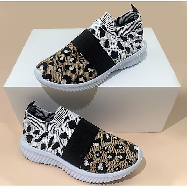 Dam Flats Leopard Mesh Vulkaniserade Sko Slip-on Sneakers White Leopard 10