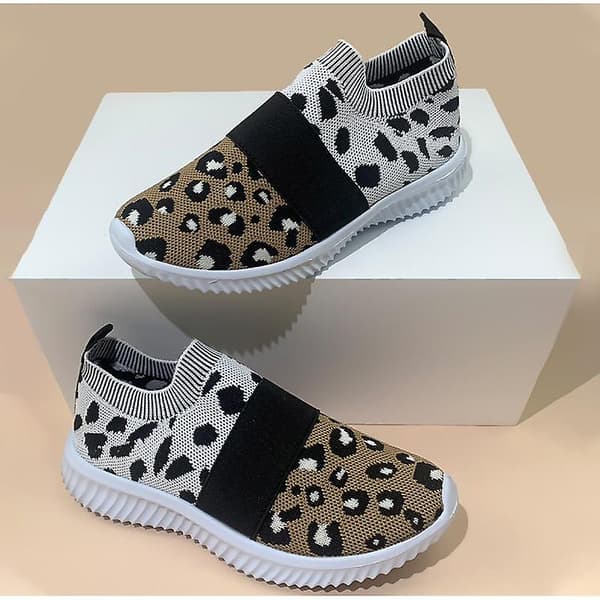 Dam Flats Leopard Mesh Vulkaniserade Sko Slip-on Sneakers Yellow Leopard 7.5