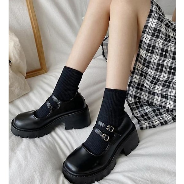 Plattformsskor för dam, Mary Janes i läder matte black style 4 37 /