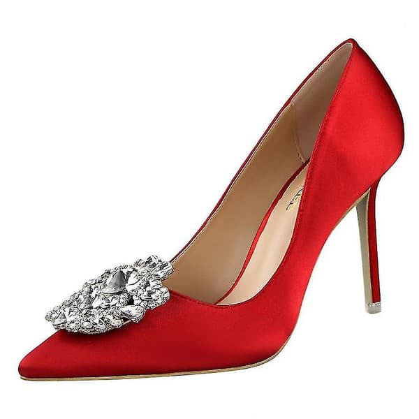 Bröllopsskor för kvinnor, pumps i konstsilke satin red 5.5