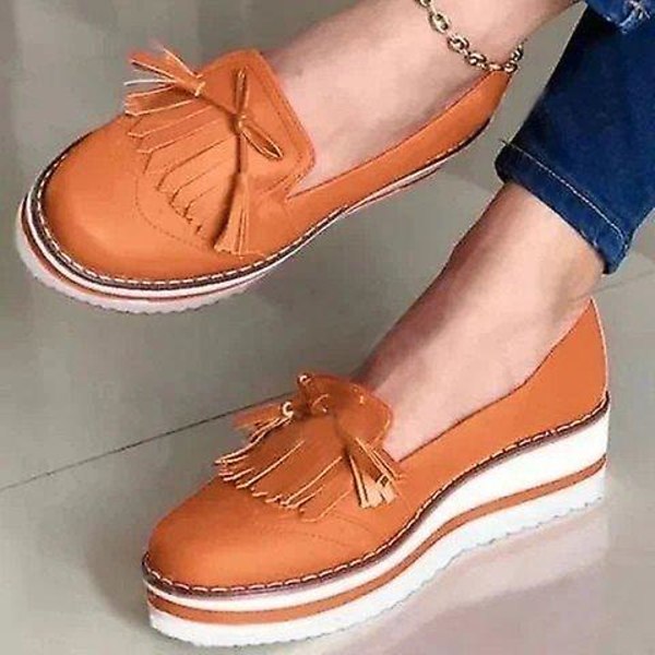 Blandade färger Dam Balett Flats Skor Loafers i äkta läder Orange 42