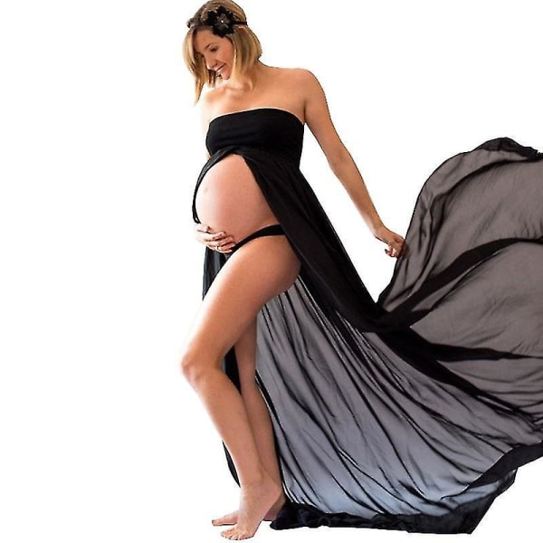 Fotografering Maxiklänning Gravidklänningar för gravida kvinnor black xl