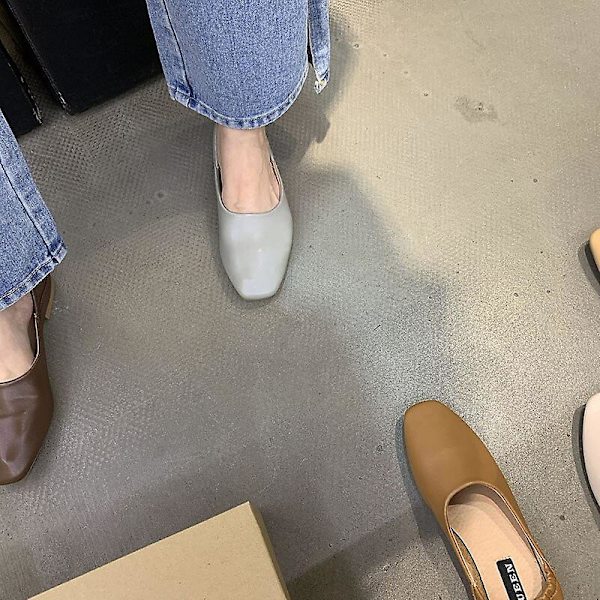 Mjuka ballerinaskor i läder för dam gray plus velvet 5