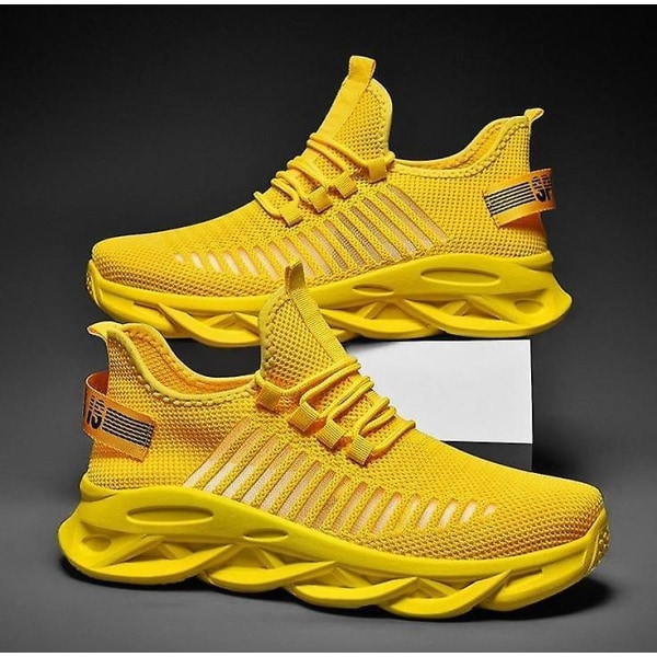 Nya Mesh lätta snörningssneakers för män Yellow 43