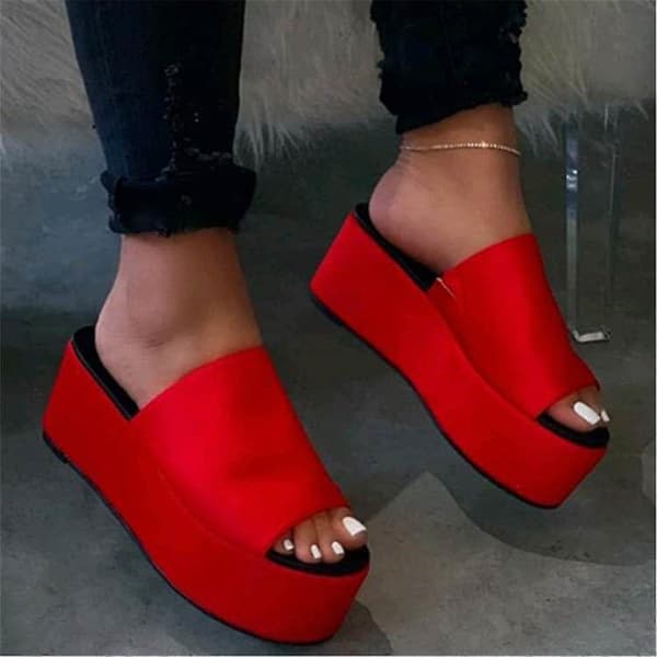 Sommar Kvinnor Wedges Pumps Högklackade sandaler 7 / Red