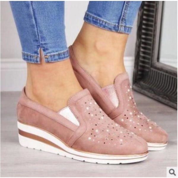 Flat Bling Sneakers för kvinnor, Loafers med snörning Pink 35