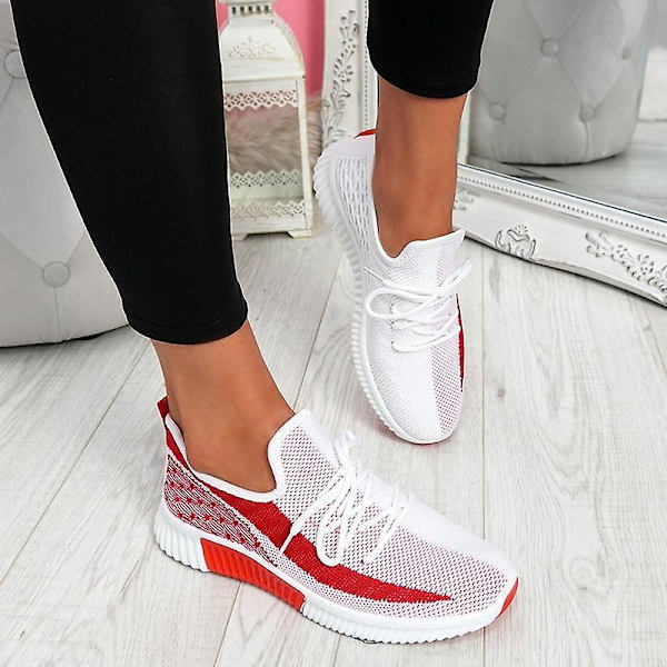 Vulcaniserade Mesh Sneakers med Snörning för Kvinnor Red 38
