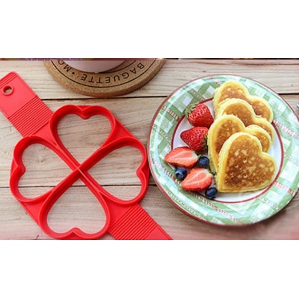4 Hål Blomma Hjärta Form Silikon Pannkakslagg Non-Stick Omelett Äggform för Omelett Våfflor Form DIY Bakning