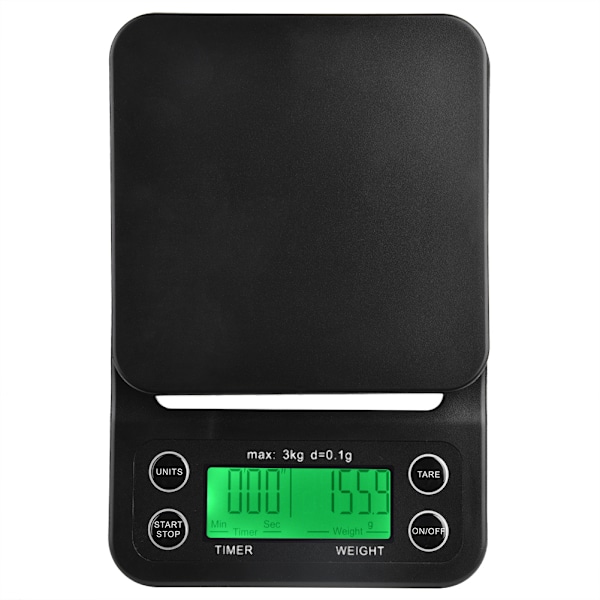 Multifunktionell Digital Droppkaffevåg Köksmatvåg med Timer 3kg/0.1g