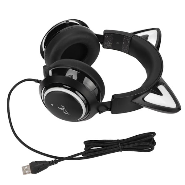 Spelheadset med mikrofon Hög känslighet USB-trådbundna hörlurar Kattöron-huvudbandsdesign