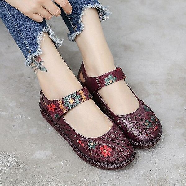 Vårmode Blomdesign Rund Tå Mjuka Sula Ballerinaskor 989 red sandals 5