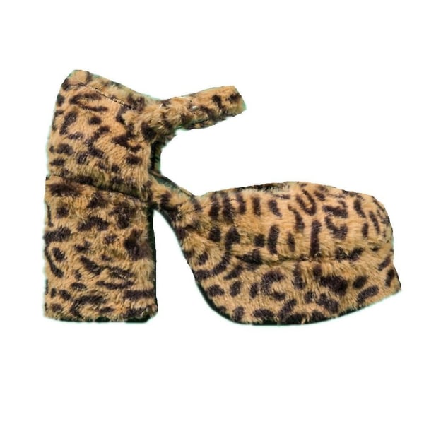 Damtå Leopard Furry Fur Plattform Pumps, högklackade skor 36 / C